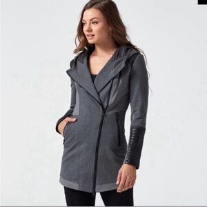 Blanc Noir Gray Trench Coat with Black Accents
